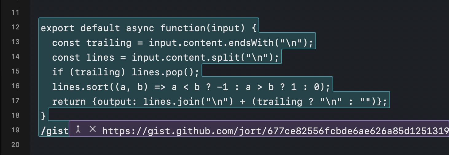 A custom JavaScript tool running inline inside Jort